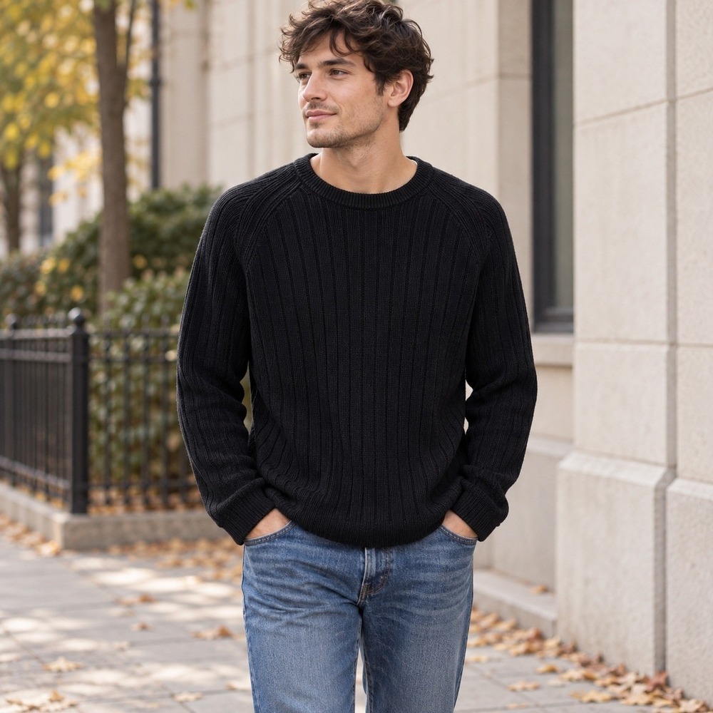 Gap Y2K Ribbed Raglan Crewneck Sweater Charcoal Size L Minimalist